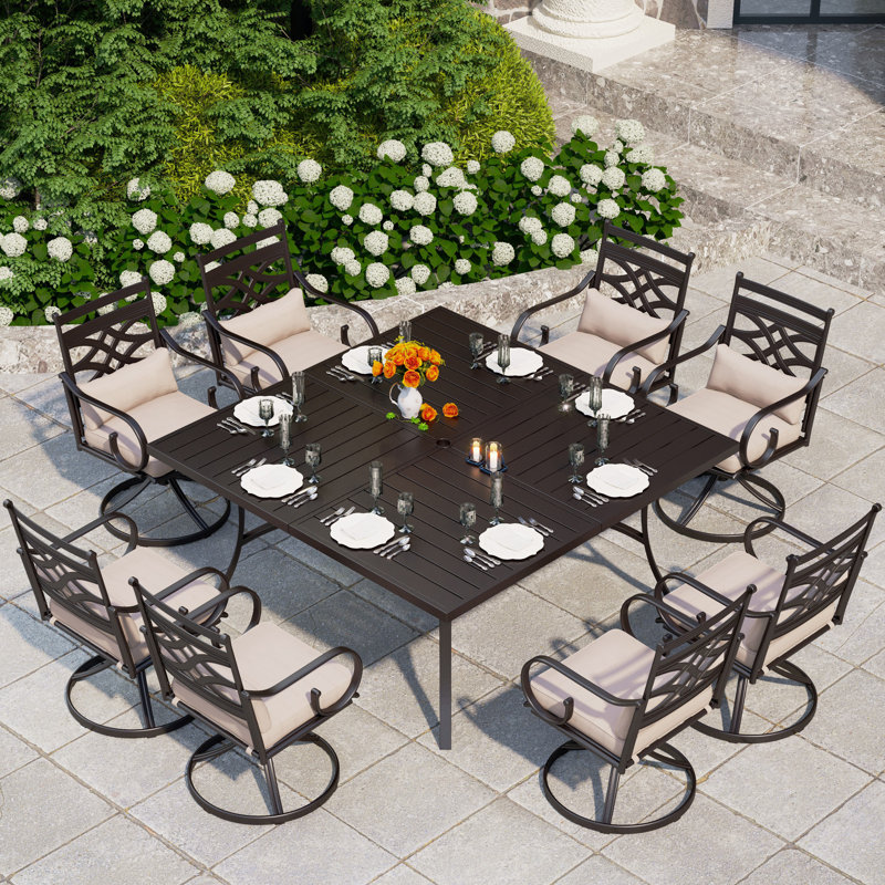 Lark Manor Ballarat 8 Person Outdoor Dining Set with Swivel Chairs